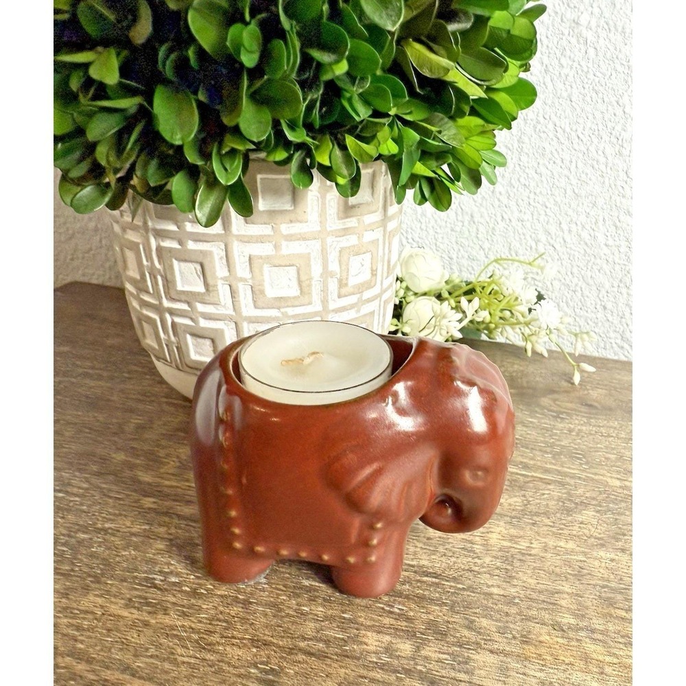 PartyLite Elephant Tealight Candle Holder‎ Ceramic Safari Decor 1990s Brown